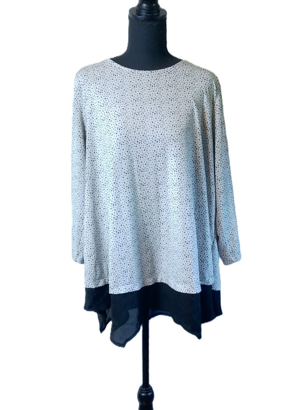Adrianna Papell Women's Plus Size 1X Black & Cream Speckled Long Sleeve Tunic To